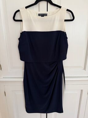 American Living Colorblock Sheath Dress Size 4 Navy, Cream Classic Work Cocktail